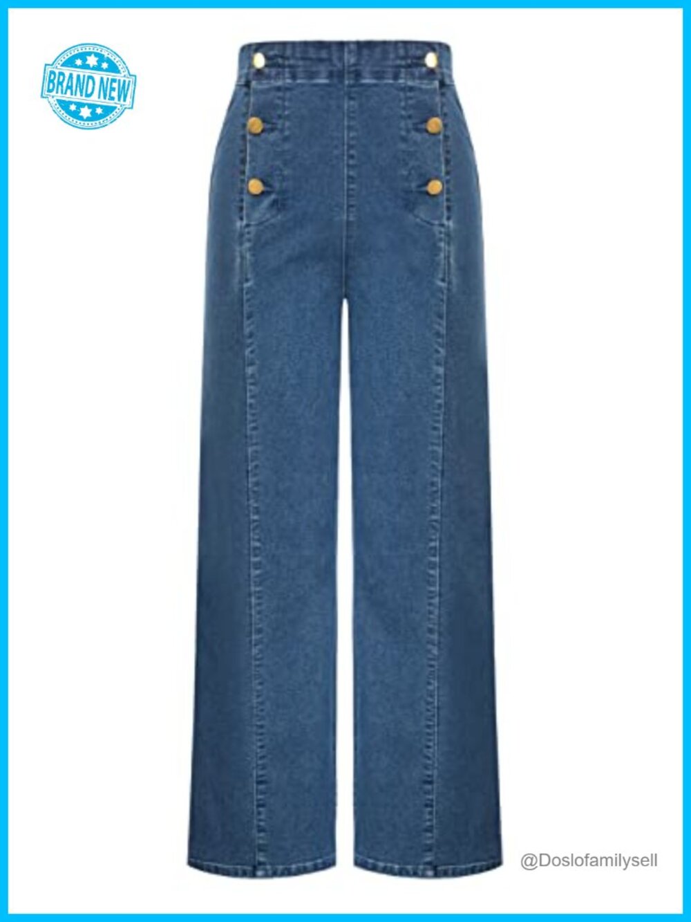 Vintage High Waisted Button Wide Leg Sailor Jeans Elastic Waist Pockets